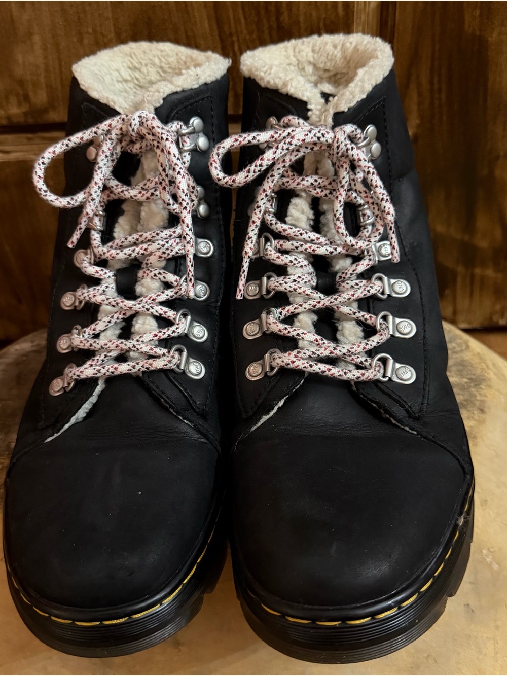Dr. Martens Black Lace-Up Shearling-Trim Boots